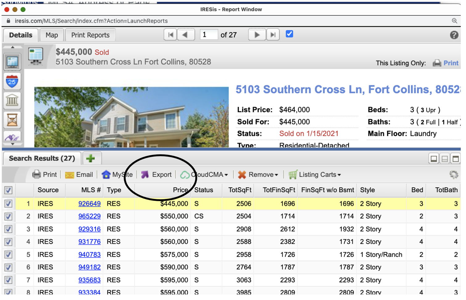 IRESIS Export Instructions